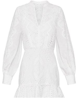 BCBGMAXAZRIA Cotton Eyelet Ruffle Shirt Dress - White