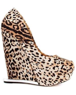 L.A.M.B. Leopard Print Leather Wedge - Brown