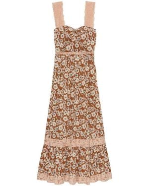 Gucci Floral-print Lace-trimmed Twill Dress - Natural
