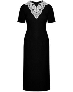 Gucci Wool Sable Lace Midi Dress - Black