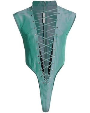 LAQUAN SMITH Sleeveless Lace Up Bodysuit Aqua Blue - Green