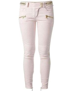 Balmain Low Rise Lace Chains Biker Jeans Fr 40 (us 10) - Pink