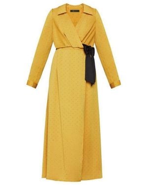 BCBGMAXAZRIA Satin Polka Dot Sash Dress - Yellow