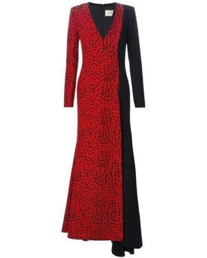 Fausto Puglisi Red Leopard Print Stretch Silk Gown