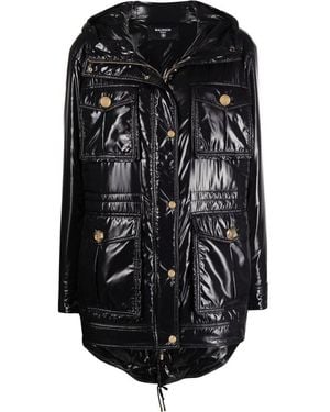 Balmain High-shine Hooded Jacket Fr 40 (us 10) - Black