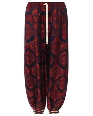 Gucci Silk Spice Blue Twill Trouser Jogger Pants - Red