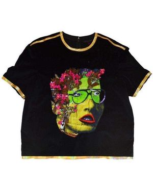 Manish Arora Face Painted Front Velvet Top - Black