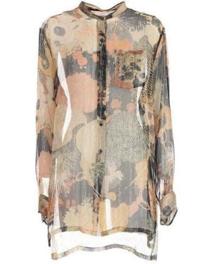Dries Van Noten Floral Print Silk Chiffon Shirt - Orange