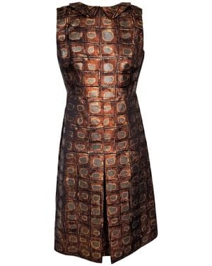 Rochas Printed Organdy Cocktail Dress Gold - Brown