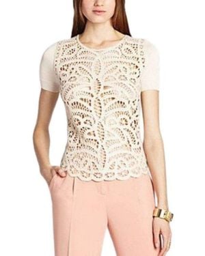 BCBGMAXAZRIA Lace Crochet Silk Blend Top - Natural