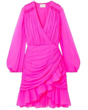 Giambattista Valli Ruched Neon Silk-chiffon Mini Dress - Pink