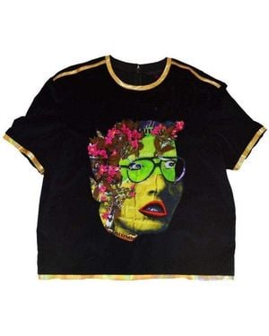 Manish Arora Face Painted Front Velvet Top - Black