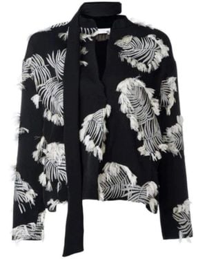 Chloé Palm Jacquard Black White Silk Blend Blouse