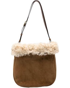 Saint Laurent Shearling-trim Suede Shoulder Bag - Brown