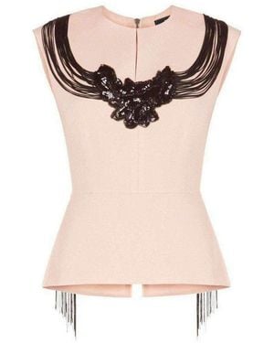 BCBGMAXAZRIA Virginie Beaded Fringe Peplum Top - Pink