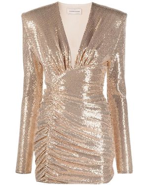 Alexandre Vauthier Ruched V-neck Dress - Natural