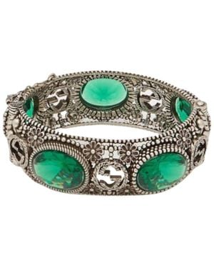 Gucci Crystal-embellished Sterling-silver Bracelet - Green