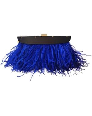 BCBGMAXAZRIA Portia Blue Feather-trim Lucite Clutch