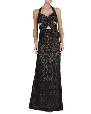 BCBGMAXAZRIA Daga Cutout Halter Black Gown Dress