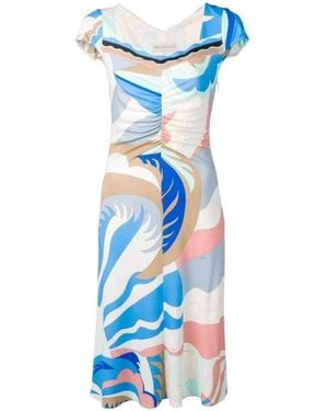 PUCCI Acapulco Print Gathered Silk Blend Dress It 38 (us - Blue