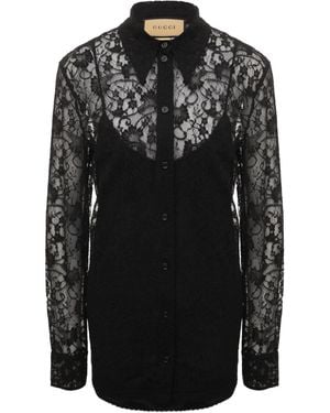 Gucci Black Lace Floral Motif Shirt