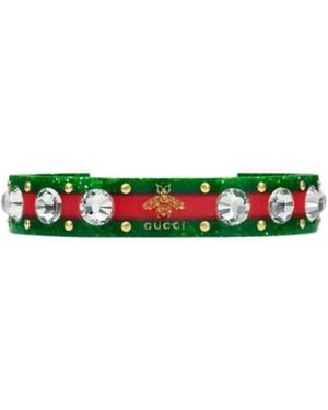 Gucci Vintage Web Cuff Bracelet With Crystals - Green