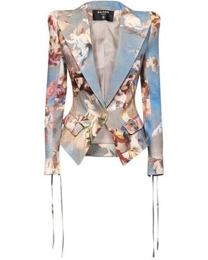 Balmain Sky Printed Canvas Jacket - Blue