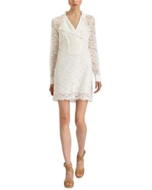BCBGMAXAZRIA Contrast Bib Lace Silk Tunic Dress - Natural