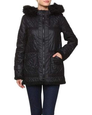BCBGMAXAZRIA Black Genova Quilted Distressed Coat