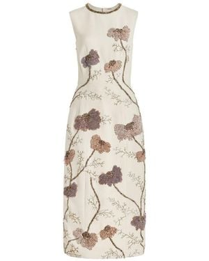 Adam Lippes Floral Embroidered Wool-silk Sheath Midi Dress - Natural