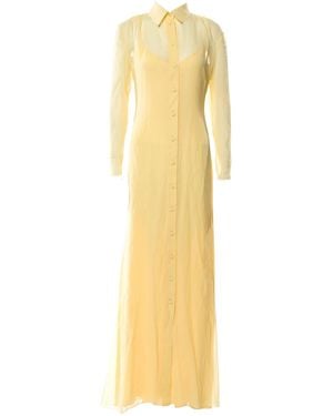 Gucci Yellow Silk Maxi Shirt Dress