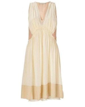 Vanessa Bruno Beige Color Blocked Silk Dress - Natural