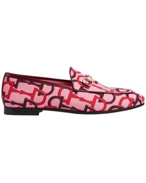 Gucci Jordaan Pink Horsebit Canvas Loafer - Red