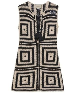Gucci Crochet-knit Cotton Short Dress - Gray
