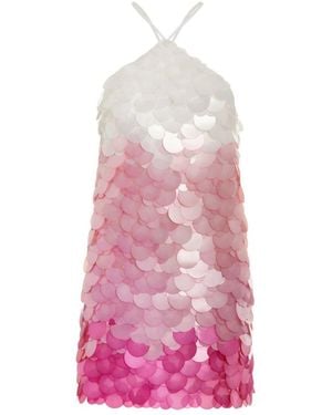 DES_PHEMMES Pink Paillette-sequined Mesh Halter Mini Dress