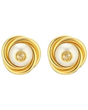 Gucci Gold-tone Double G Faux Pearl Clip-on Earrings - Metallic