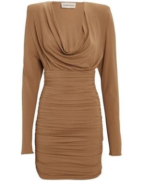 Alexandre Vauthier Draped Jersey Cowl Neck Mini Dress - Brown