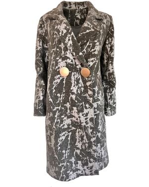Cult Moda Silver Print Wool Blend Trench Coat - Metallic