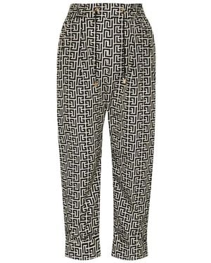 Balmain Monogram Print Cropped Track Trousers - Grey