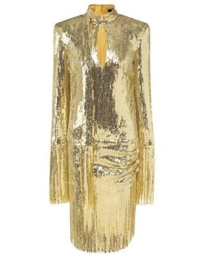 Balmain Gold Sequin Fringed Midi Dress - Metallic