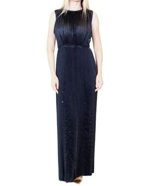 Nina Ricci Black Pleated Sequin Embellished Maxi Silk Gown - Blue