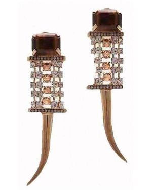 Iosselliani Brass Rhinestone Tiger Eye Clip On Earrings - Metallic