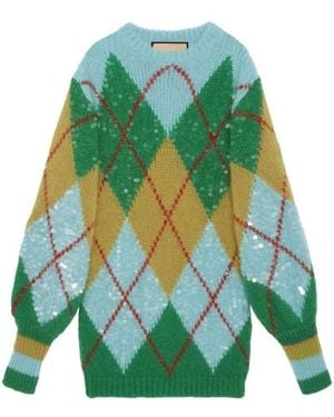 Gucci Sequinned Argyle Jumper Dress - Green