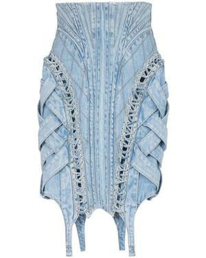 Balmain High-waist Lace-up Denim Skirt - Blue