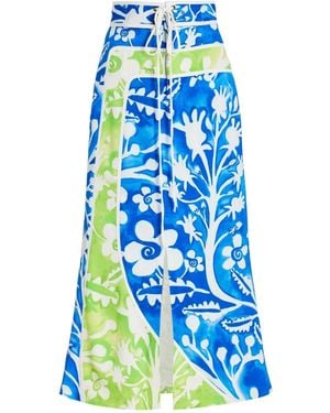 Rosie Assoulin O'delia Colourblock Floral Midi Skirt - Blue