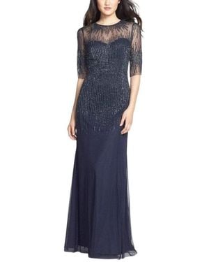 Adrianna Papell 91896950 Embellished Illusion Jewel Sheath Gown - Blue