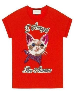 Gucci Cat Embroidered Cotton T-shirt