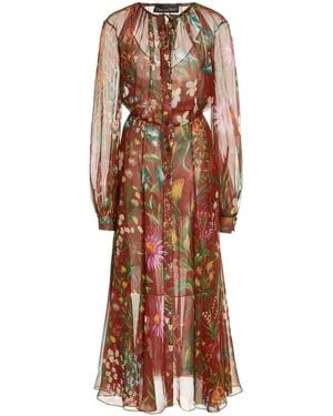 Oscar de la Renta Silk Chiffon Midi Dress - Brown