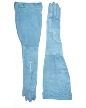 Gucci Blue Suede Gloves With Giglio