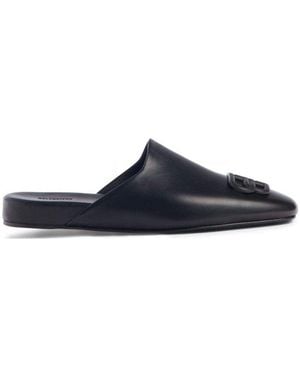 Balenciaga Black Bb Logo Leather Slipper Shoes